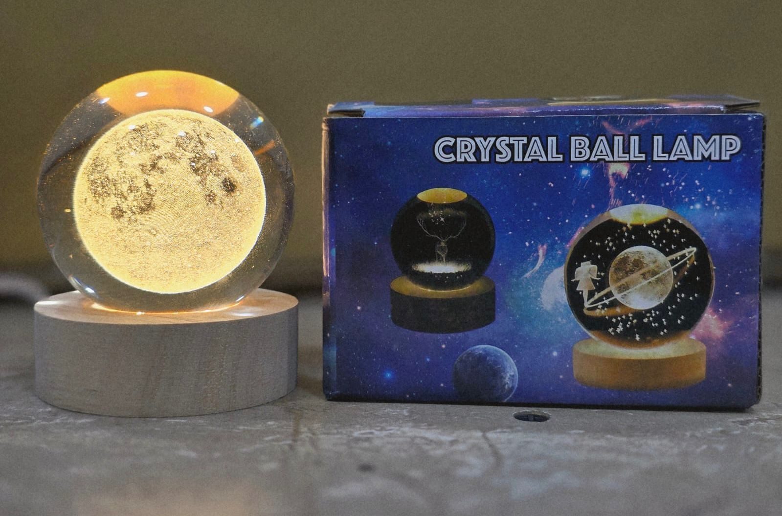 1 Pc USB LED Galaxy Crystal Ball Lamp | 3D Planet Moon Night Light | Bedroom & Party Home Decor | Kids Birthday Gift (Moon Shape Only) preview 2