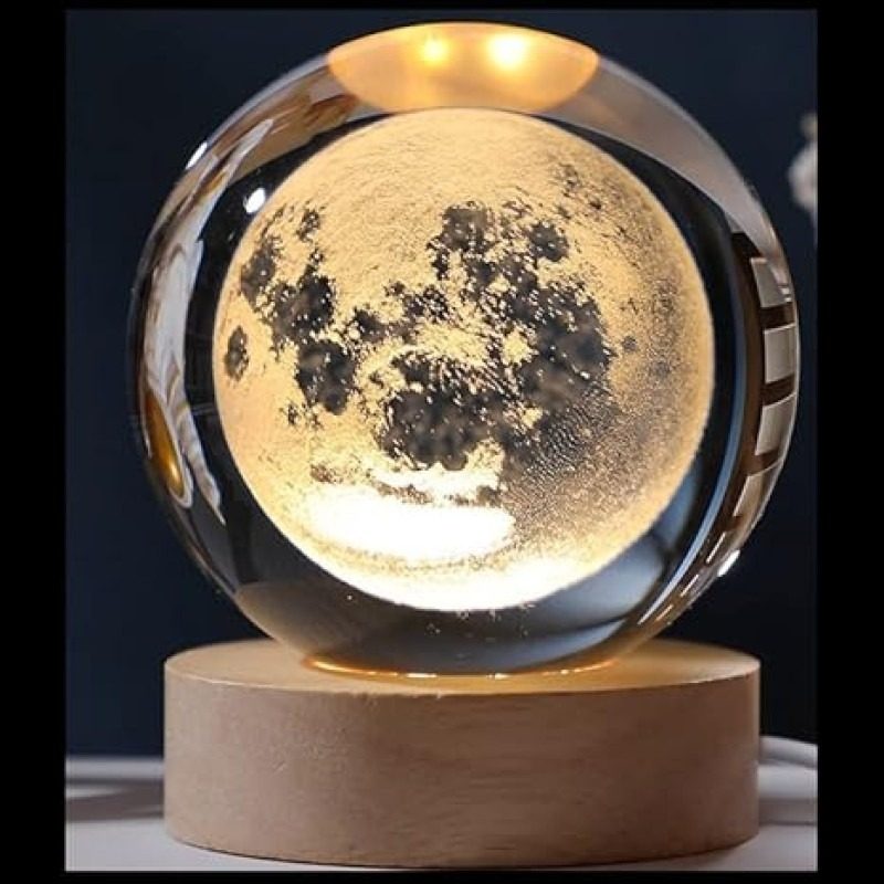 1 Pc USB LED Galaxy Crystal Ball Lamp | 3D Planet Moon Night Light | Bedroom & Party Home Decor | Kids Birthday Gift (Moon Shape Only) preview 4