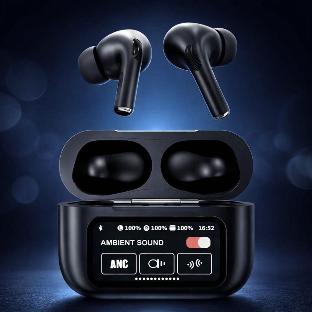 AirPods X Digital Touch Screen Wireless Earbuds – Black Edition | Smart Display Charging Case | Bluetooth Earphones | Touch Control preview 2