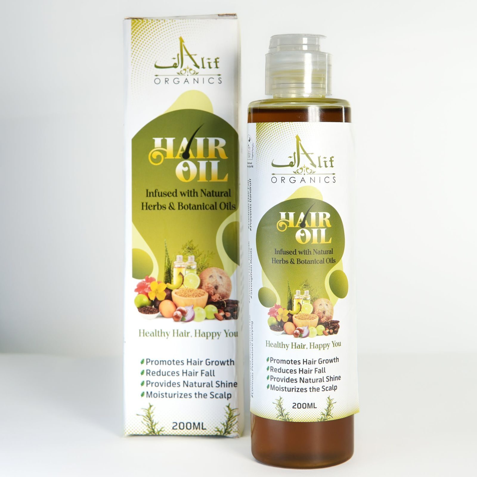 Alif Organics Natural Hair Oil | Infused with Herb & Botanical Oils | Promotes Growth & Reduces Hair Fall | 200ML preview 5