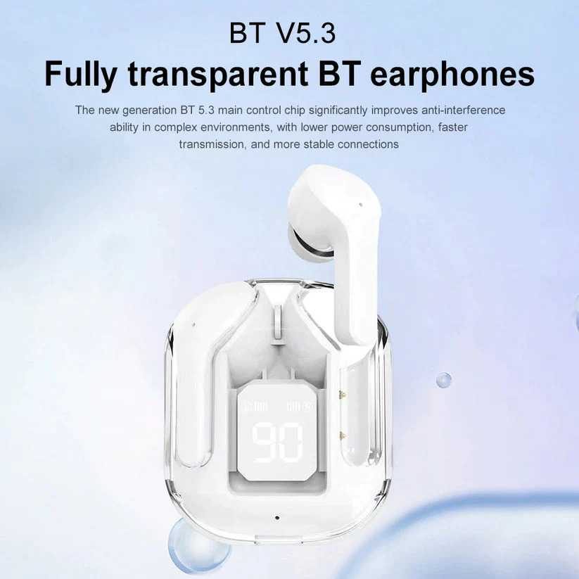 EARBUDS AIR 31 AIRPODS WIRELESS EARBUDS Airpro Bluetooth 5.3 TYPE C CHARGING CRYSTAL TRANSPARENT