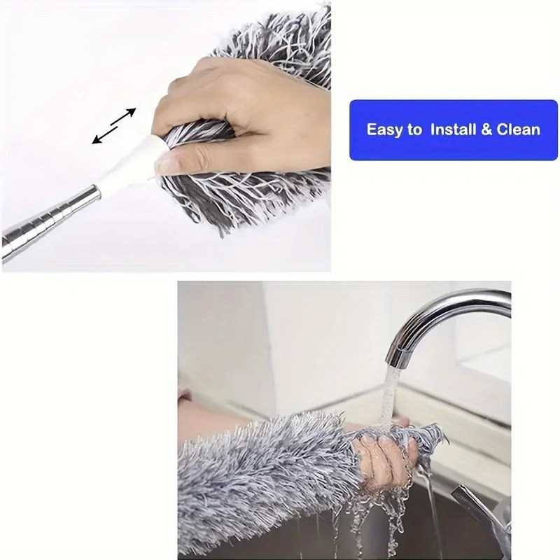 Multifunctional retractable duster with bendable head - reusable and washable for high ceilings, furniture and car cleaning preview 4